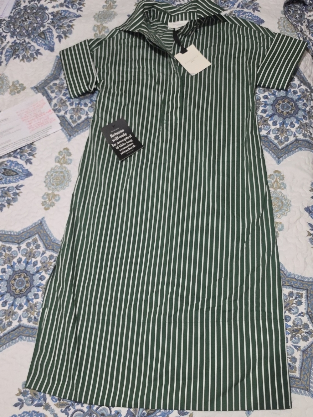 Pomander Place Green and White Striped Midi Dress